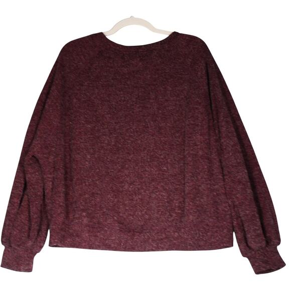 Band Of Gypsies Sweater Womens Medium Burgundy V Neck Balloon Sleeve Fuzzy Soft - Picture 4 of 9